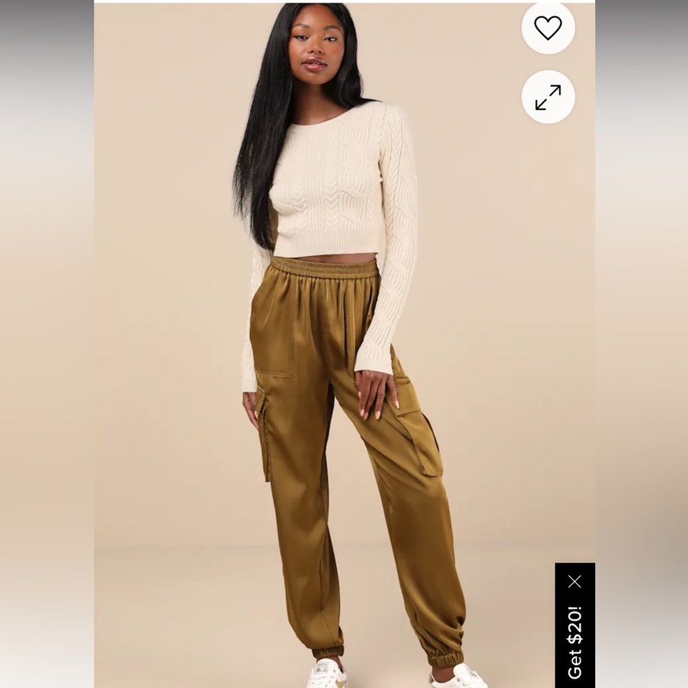 Lulu's Olive Green Satin Cargo Jogger Pants